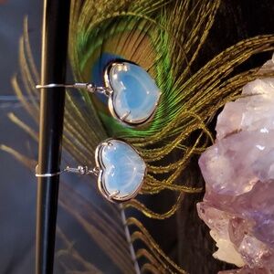 Silver Heart Pierced Fish Hook Earrings Prong Set Faceted Moonstone